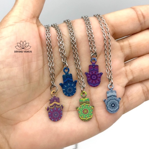 Colorful Hamsa Necklace | Stainless Steel - Picture 4 of 8